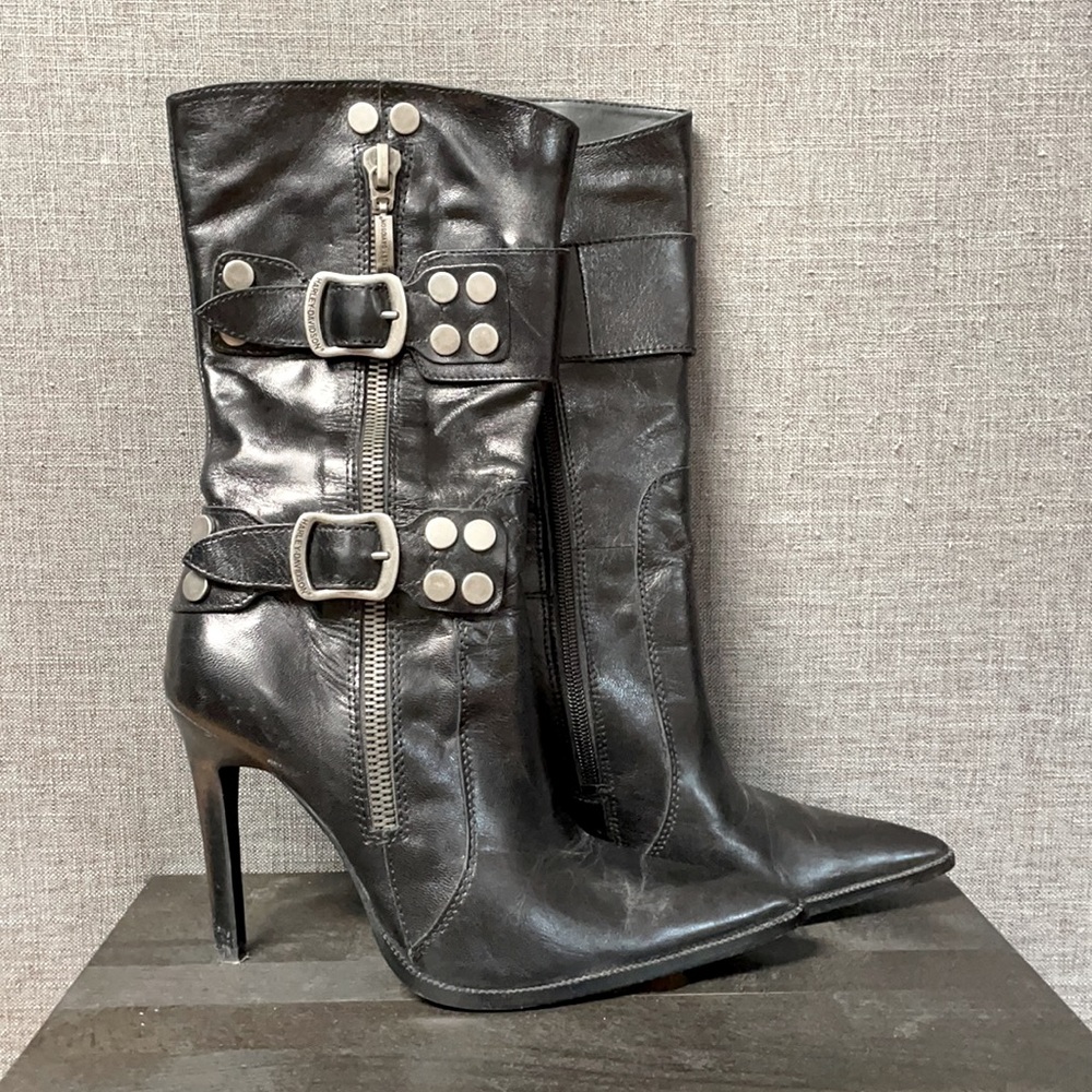 Harley Davidson black leather tall heeled boots